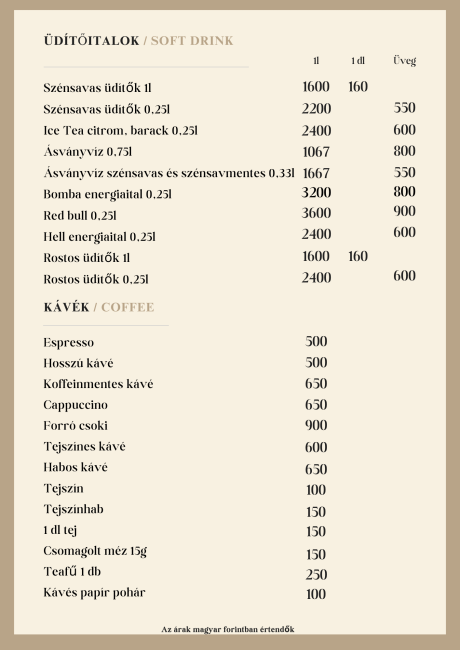 Üdítő, kávé - Soft drinks Coffee