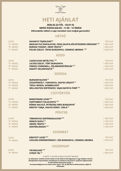 Heti menü 9. hét